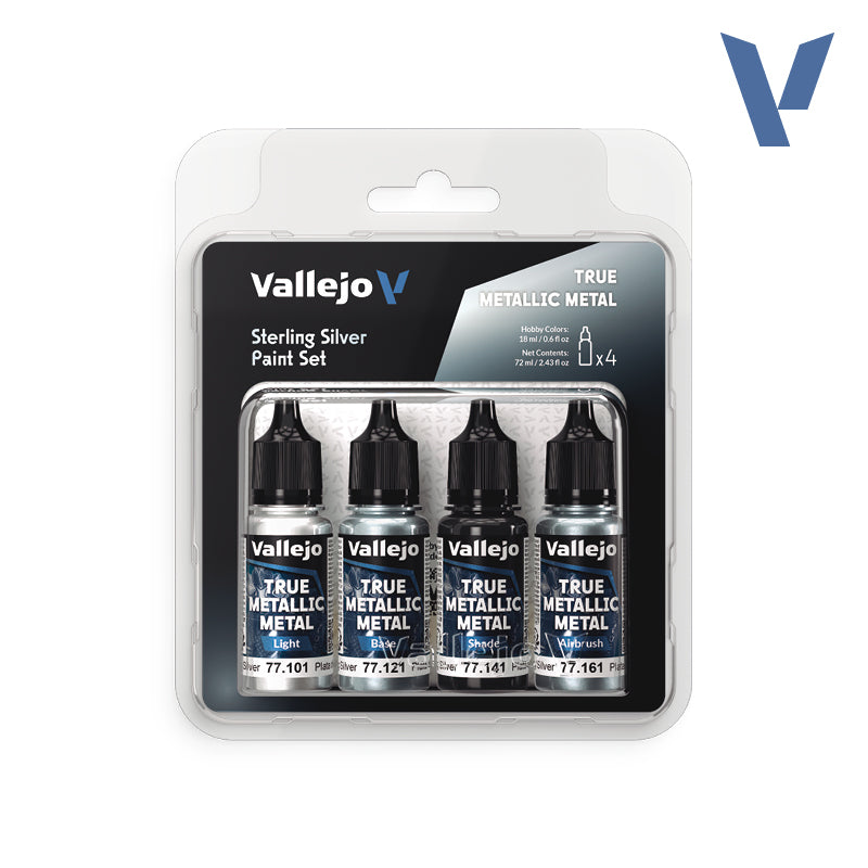 Vallejo 77251 Sterling Silver Paint Set.  True Metallic Metal