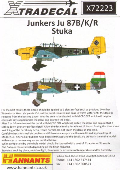 Xtradecal X72223 Junkers Ju 87B / K / R Stuka