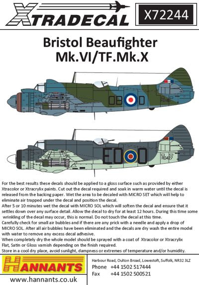 Xtradecal X72244 Bristol Beaufighter Mk.VI/TF. MK.X