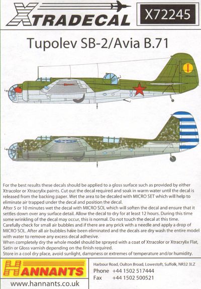 Xtradecal X72245 Tupolev SB-2 / Avia B.71