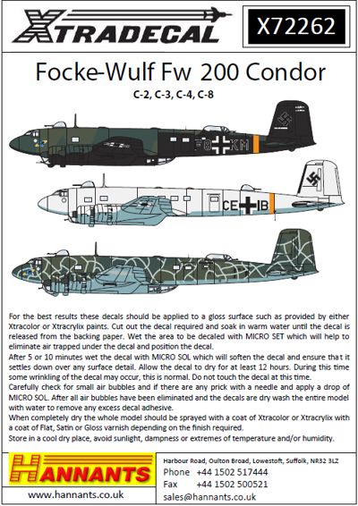 Xtradecal X72262 Focke.Wulf Fw 200 Condor C-2, C-3, C-4, C-8