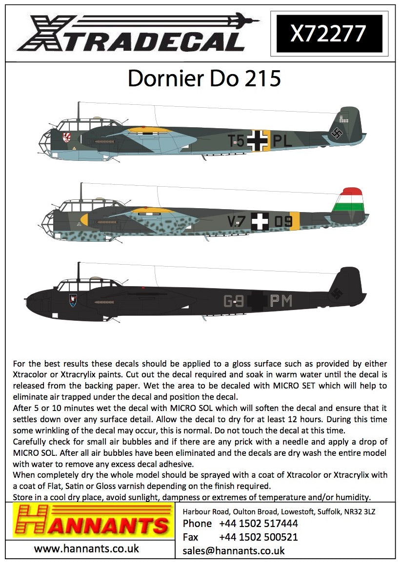 Xtradecal X72277 Dornier Do 215 B-1/B-2/B-4/B-5
